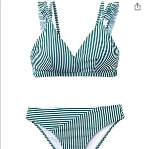 CUPSHE Cyan White Striped Double Strap Bikini